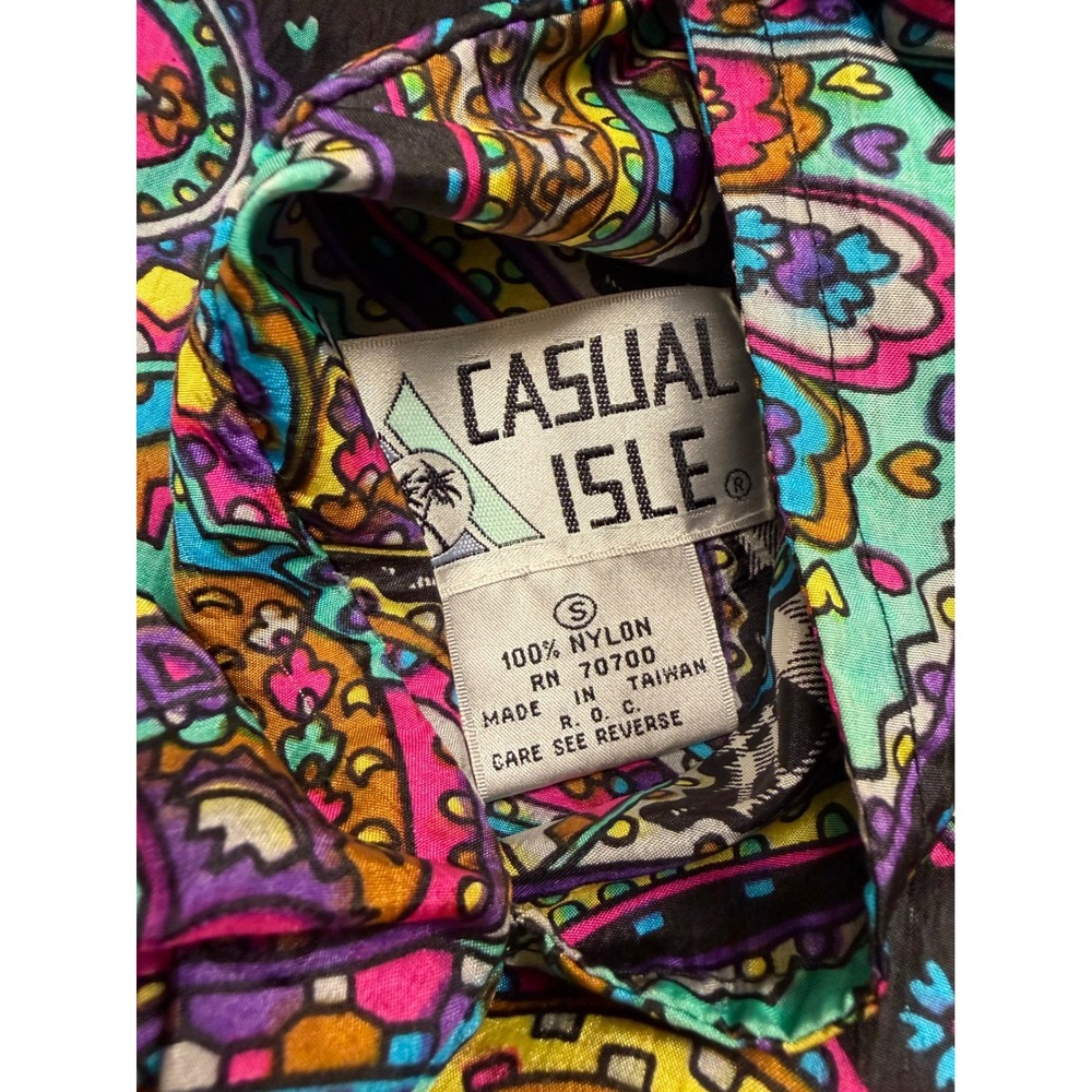 Casual Isle Reversible Windbreaker Jacket Black Multi Paisley Pockets Vintage Sm - Picture 4 of 8